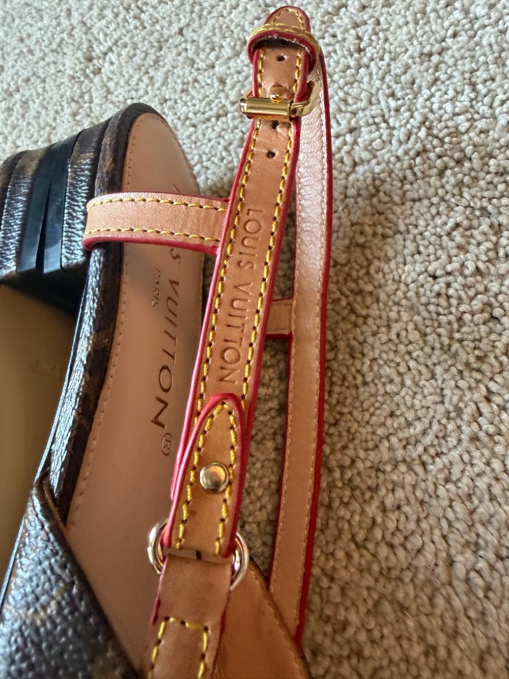 LV Monogram Pointed-Toe Slingback in Brown and Red 37 - Picture 12 of 13